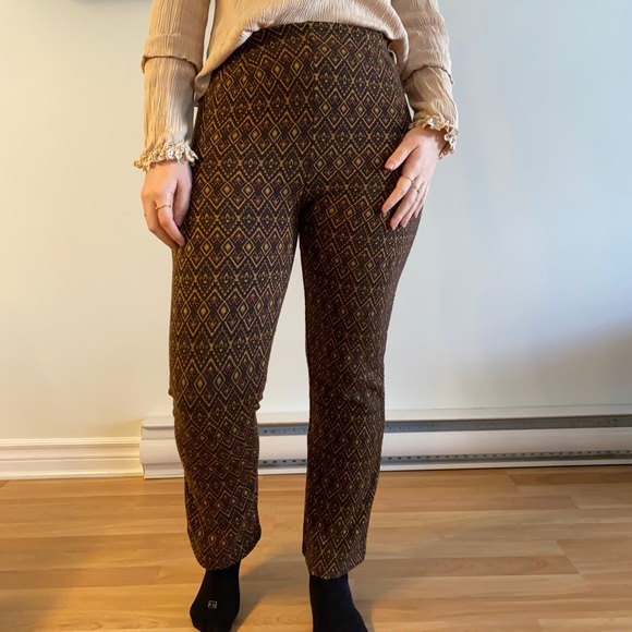 Free People Bohemian Knit Straight Leg Vintage Pattern Pull On Pants - Picture 5 of 16